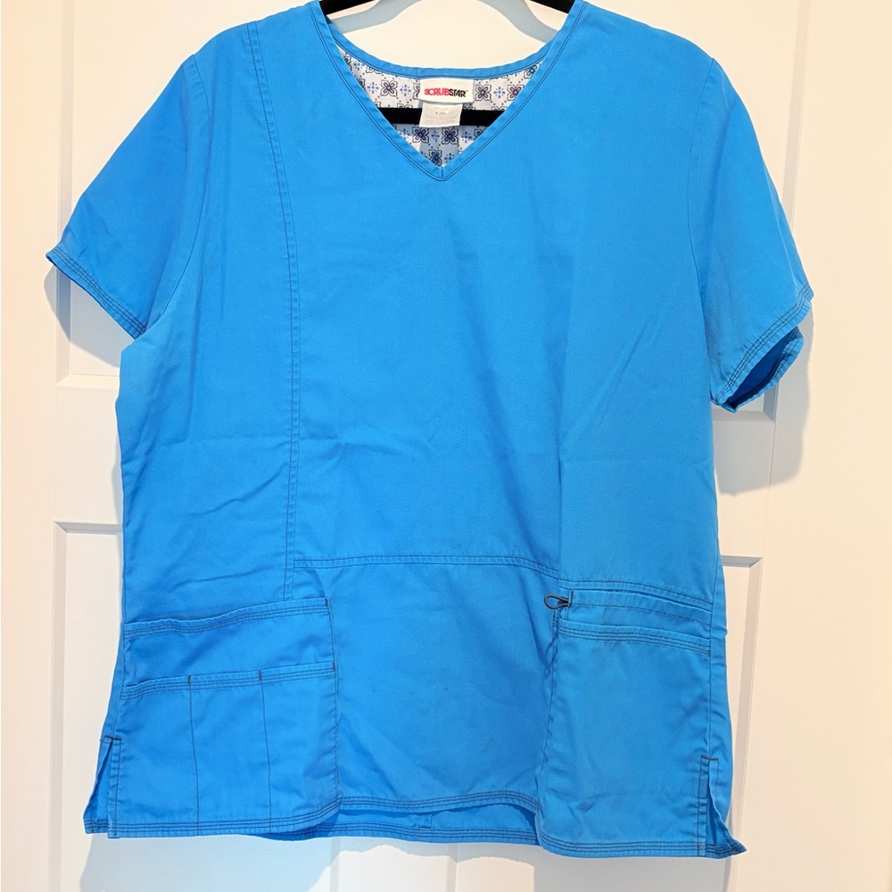 Scrubstar Floral Blue Scrub Top Ladies size Large